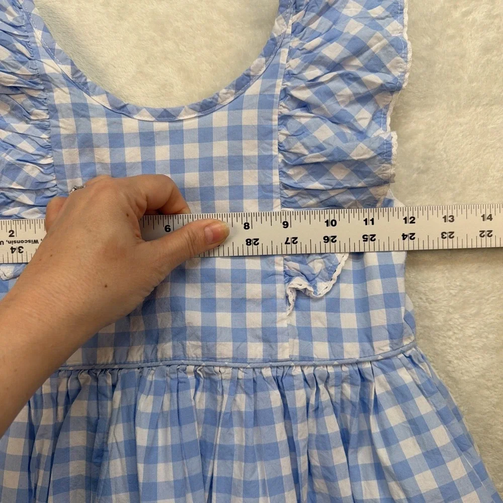Tommy Bahama Girls Blue Gingham Dress Ruffle Bow Garden Party Picnic Size 7